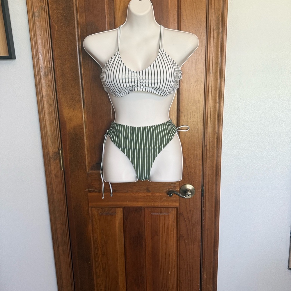 Chic Striped Green and White Bikini Set